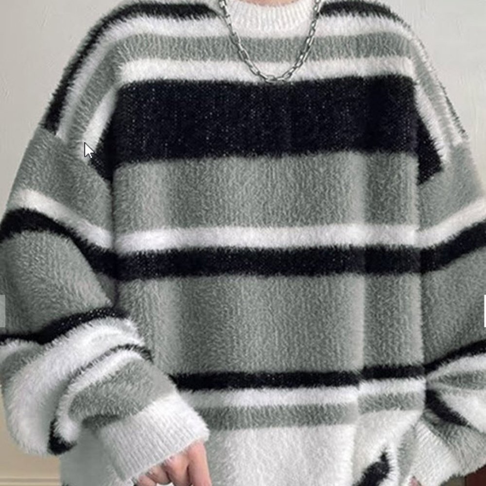 Men's Stripe Plush Sweater US Size Large - 24" Wide / Gray NWOT